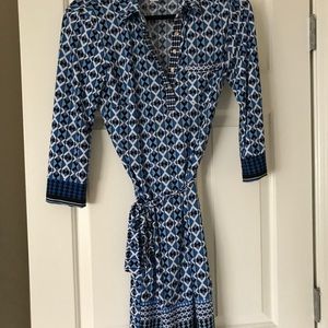 Blue/white/black tunic dress with tie sash